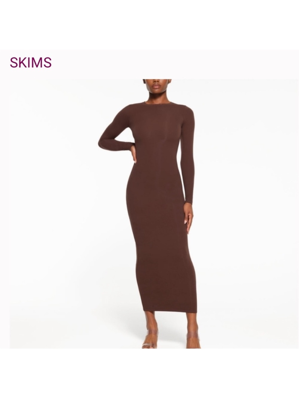 SKIMS fits everybody crew neck Long Sleeve Maxi Dress in umber S - Picture 6 of 10